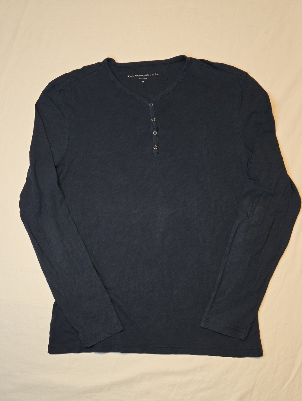 John Varvatos U.S.A. Dark Navy Blue Long-Sleeve 1/4 Snap Button Henley Shirt